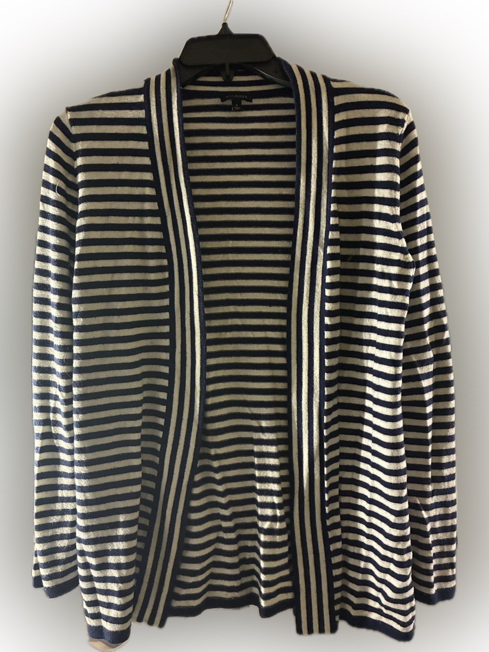 Striped Open-Front Women’s Cardigan in Navy and Cream